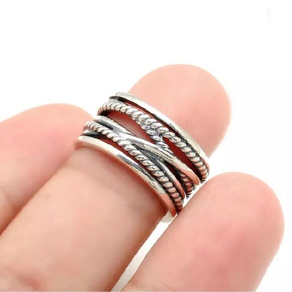 The Boho Weave Ring wide band adjustable in 925 silver - Picture 1 of 9